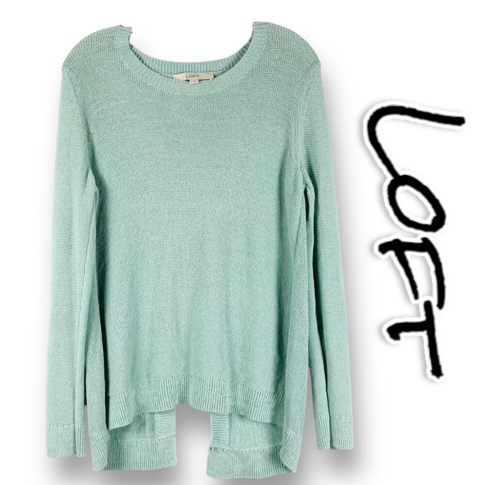 Loft Mint Green Split Back Cable Knit Sweater Pul… - image 1